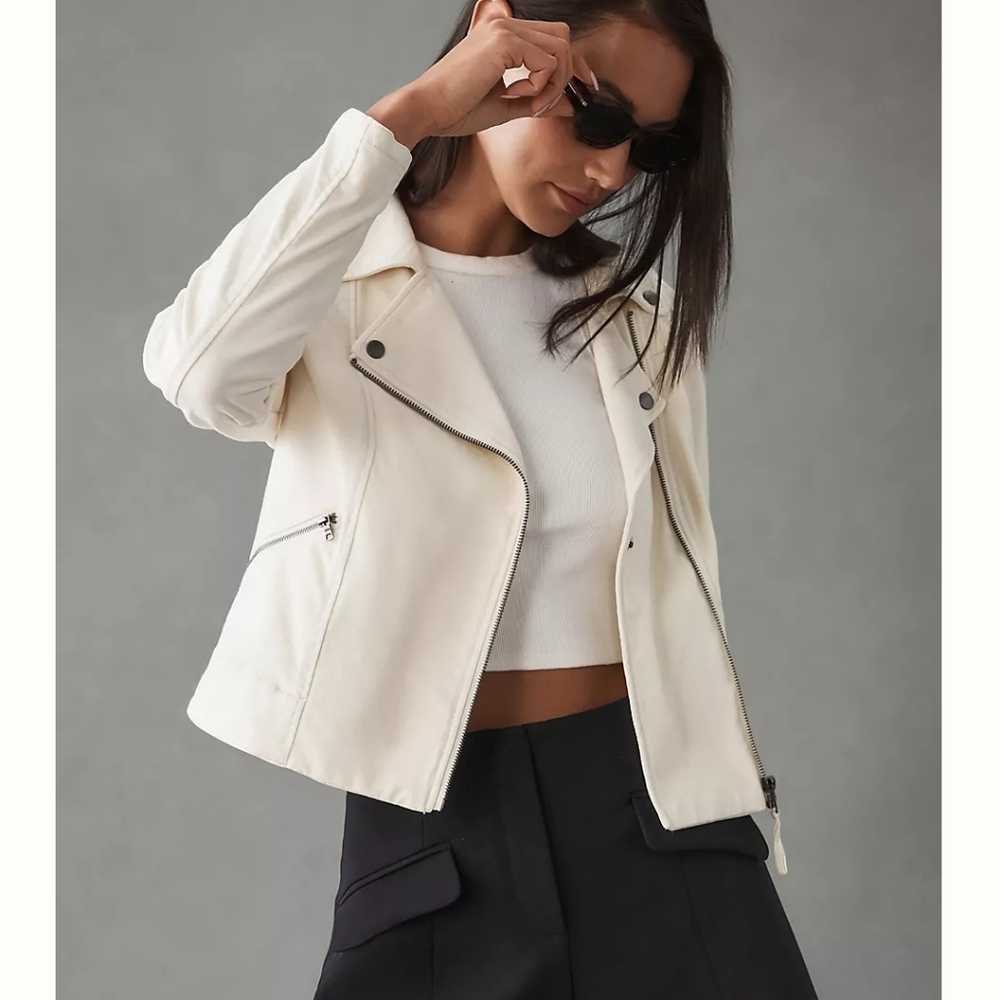 Anthropologie Marrakech Jaxon Knit moto Jacket Ivory